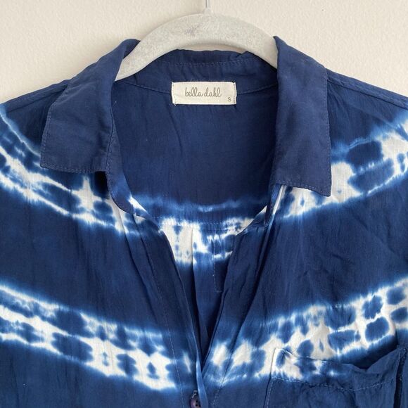 Bella Dahl Anthropologie Womens Blouse Blue Tie Dye Button Down Size Small - Picture 2 of 8